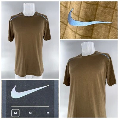 Camiseta deportiva Nike para hombre M marrón a cuadros poli algodón manga corta YGI F5-6 Foto 1 de 4