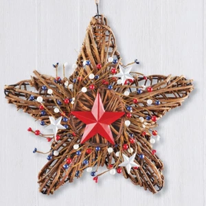 Patriotic Americana Star Rattan Wreath 4th of July Door Wall Hanger Home Decor - Picture 1 of 3