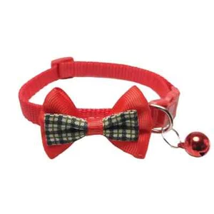 Pet Collar Adjustable Buckle Cute Cat Dog w/ Bell Bow Tie/Plaid Red 1Pc - Picture 1 of 4