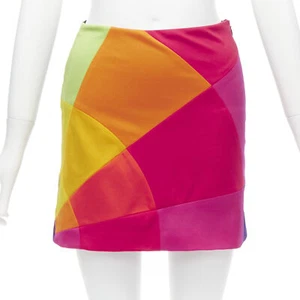MOSCHINO CHEAP CHIC Vintage rainbow colorblock patchwork mini skirt IT40 S - Picture 1 of 9