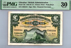 Gibraltar 1 Pound 1942 - 1949 PMG 30 VERY FINE Pick # 15b - Picture 1 of 3