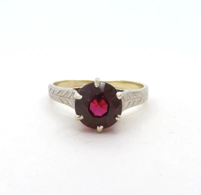 Art Deco 10k Gold Synthetic Ruby Ring July Birthstone Mine Cut Two Tone Pinky - Image 1 of 4