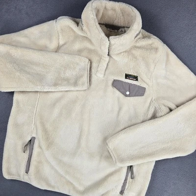 LL Bean Sweater Mens XL Beige Sherpa Fleece Quarter Snap Pullover Cozy Warm - Image 1 of 4