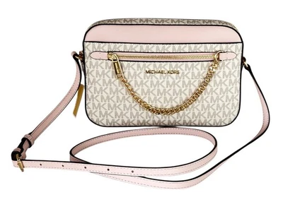 Michael Kors Jet Set Item East West Zip Chain Crossbody Bag MK Vanilla/Pink - Image 1 of 4