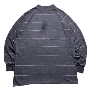 Vintage 80s Patrick Gray Striped Long Sleeve Distressed Grunge Men's L Thin - Picture 1 of 7