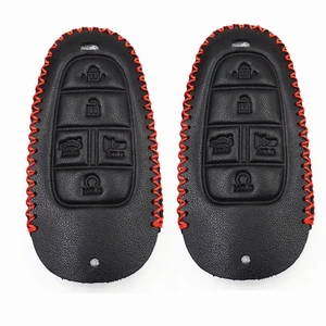2Pcs Black Leather For Hyundai Sonata Nexo Tucson Santa Fe 5 Buttons Key Fob - Picture 1 of 4