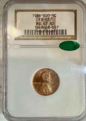 1984 NGC MS67RD CAC DDO FS-101 (037) Lincoln Cent-OLD HOLDER Doubled Ear Variety - Image 1 of 4