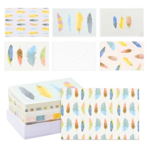 48-Pack Stationary Cards with Envelopes Watercolor Feather For All Occasion 4x6" - Picture 1 of 8
