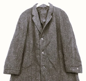 Vintage Harris Tweed Overcoat Kenneth Mackenzie Charcoal Wool Coat XXXL - Picture 1 of 6