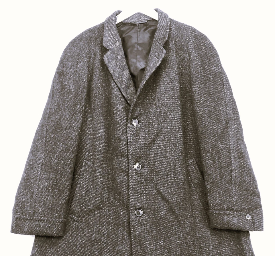 Vintage Harris Tweed Overcoat Kenneth Mackenzie Charcoal Wool Coat XXXL - Image 1 of 4