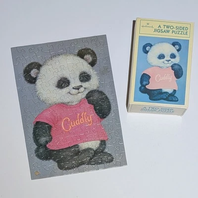 Vintage 1980s Hallmark Shirt Tales Two-sided Puzzle 60+pcs Pammy Panda "Cuddly" - Image 1 of 4