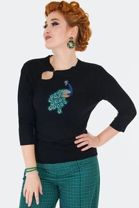 Retro Vintage Peacock Embroidered Keyhole Style Sweater - Picture 1 of 5