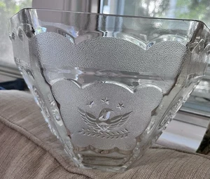 Federal Glass Americana Hexagon Bald Eagle & Stars Punch Bowl 1950'S Patriotic - Picture 1 of 6