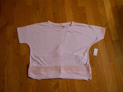 Old Navy Girls Medium 8 Pink Waffle Stripe, Short Sleeve Scoop Neck Linen Blend - Image 1 of 4