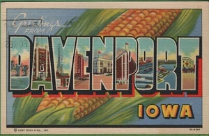 Vintage Postcard Large Letter Big Greetings From Davenport IOWA IA 1954 - Picture 1 of 4