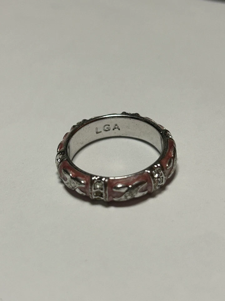 Lauren G Adams LGA Enamel Crystal Stacking Ring Pink & Silver Tone Size 4.5!!! - Image 1 of 4