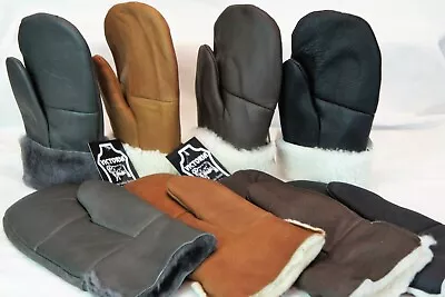 4 COLOR REAL GENUINE SHEEPSKIN SHEARLING LEATHER MITTENS UNISEX Fur Winter S-2XL - Image 1 of 4