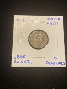 1890 a haiti 10 centimes .835 silver circulated world foreign coin d haiti #1 - Picture 1 of 17