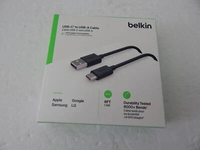 Belkin Universal USB-C to USB-A Cable 6 Feet Black New - Image 1 of 4
