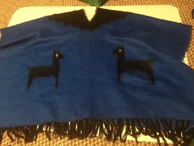 Hand-made Peruvian Wool Llama Alpaca Poncho - Image 1 of 3