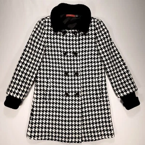 Alice + Olivia Wool Blend Pea Coat Black White Houndstooth Double Collar XS GUC! - Picture 1 of 14
