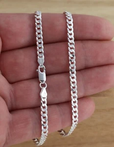 Solid 925 Sterling Silver 4mm Curb Chain Necklace UK Hallmarked Various Length