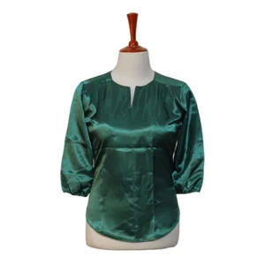 Womens Silky Blouse Green 3/4 Sleeve V-Neck Lightweight Relaxed Casual Top Large - Picture 1 of 6