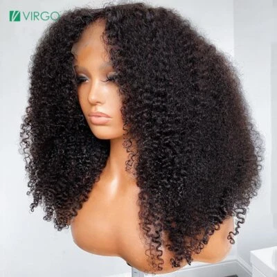 Peluca Afro Kinky Rizada 13x4 Encaje Frontal Sin Pegamento Mongolia Peluca de Cabello Humano PreArrancada Foto 1 de 4