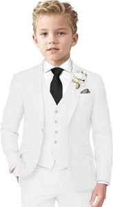 Boys Linen Suit 3 Piece Slim Fit Suits for Kids Formal Tuxedo Suits for Summer - Picture 1 of 35