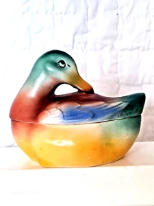 Vintage Ceramic Duck Sugar Bowl Trinket Dish Made in Czechoslovakia Colorful - Picture 1 of 12