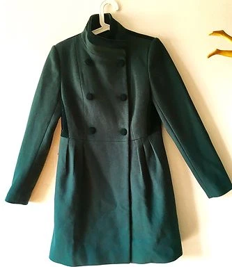 Abrigo de Vestido Raro Badgley Mischka Verde Bosque 100% Lana y Terciopelo S/M (Estilo Celebridad Foto 1 de 4