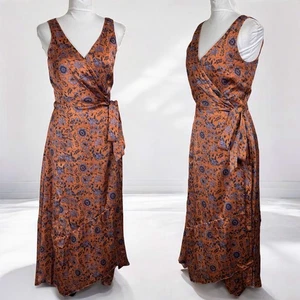 Club Monaco Floral Print True Wrap Midi Dress Size 4 Feminine Peach Orange Fall - Picture 1 of 16