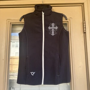 Cowgirl Hardware Black Full Zip Vest Embroidery Crystal Cross Bling Small NWT - Picture 1 of 13