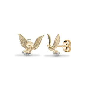 9ct Gold Jewelco London 0.03ct Diamond Turtle Dove Stud Earrings - Picture 1 of 3