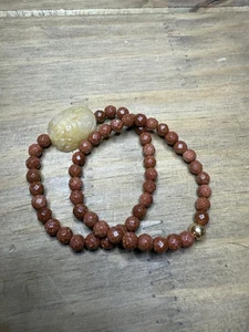 2er Set Goldstein Armband Glitzer Edelstein Stretch Citrin geschnitzt Skarabäus Käfer - Bild 1 von 4
