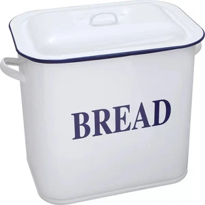 Cubo de pan oblongo esmaltado Falcon 34 cm blanco con borde azul almacenamiento de cocina - Imagen 1 de 2