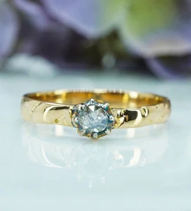 Georgischer antiker Rosenschliff Diamant Solitär Verlobungsring 14K Gold Nachlass - Bild 1 von 4