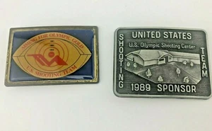 Olympic US Shooting Team '84 Aiming For Gold & '89 Sponsor Belt Buckles USA - Picture 1 of 5