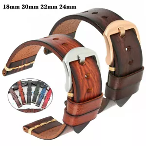 18mm 20mm 22mm 24mm Classic Leather Watch Band Strap Quick Release Wrist Band - Picture 1 of 48