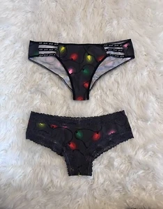 Victoria's Secret rosa Chester Höschen Menge 2 Paar Größe L Weihnachtsbeleuchtung Urlaub - Bild 1 von 5