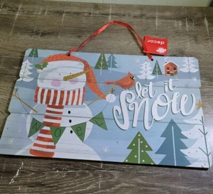 Snowman "LET IT SNOW" Christmas  Sign Wall Hang Door Decor 14.5”x9.125” NEW! - Picture 1 of 9