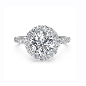 1.30 Ct Round Cut Real Moissanite Wedding Engagement Ring 14K Solid White Gold - Picture 1 of 13