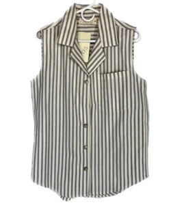 Camisa vaquera a rayas cuello con muescas abotonadas sin mangas talla mediana pistas NUEVA - Imagen 1 de 4