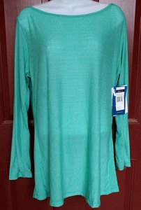 White Sierra XL Pin Striped Tunic Top Long Sleeve Green Boat Collar Soft NWT - Picture 1 of 5