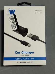 Just Caricabatteria da Auto Wireless Nero Compatto Cavo USB-C a USB-A 2.4A 12 Watt 6 piedi - Foto 1 di 2