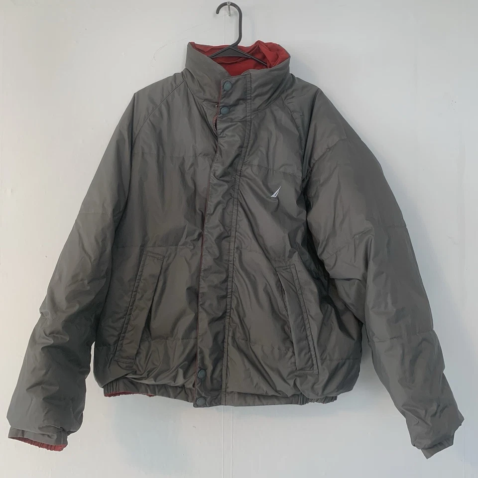 Chaqueta Reversible De Colección Años 90 Y2K Nautica Talla L Abajo Puffer Plateada Roja Azul Con Capucha Foto 1 de 4