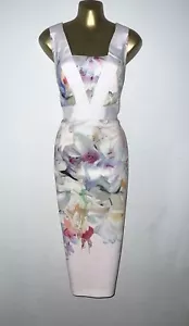 đŸ’—STUNNING TED BAKER ARIENNE HANGING GARDENS Pink Floral Midi Dress Sz TB 3 UK12 - Picture 1 of 4