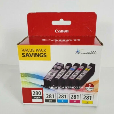 Canon 280 281 Ink Cartridge PGI280 CLI281 Set of 5 NEW OEM Genuine Setup No Box - Image 1 of 4