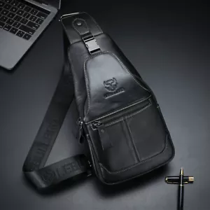 LEBULLBRO Men's 100% Genuine Leather Sling Bag CrossBody Chest Bag Shoulder Bags - Picture 1 of 15