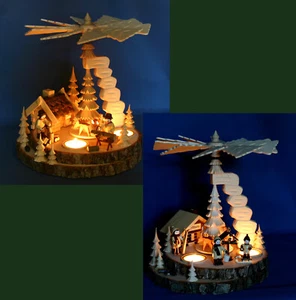 Teelicht Pyramide 32cm geschnitzt mit Räucherhaus 2 Motive Auswahl Erzgebirge - Bild 1 von 13